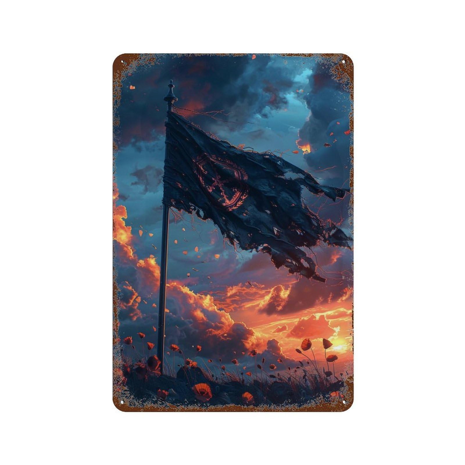 Warrior's Sunset Flag Decorative Tin Sign 11.8"x7.9", Shabby Chic Decor for Garage, Pub Or Kitchen