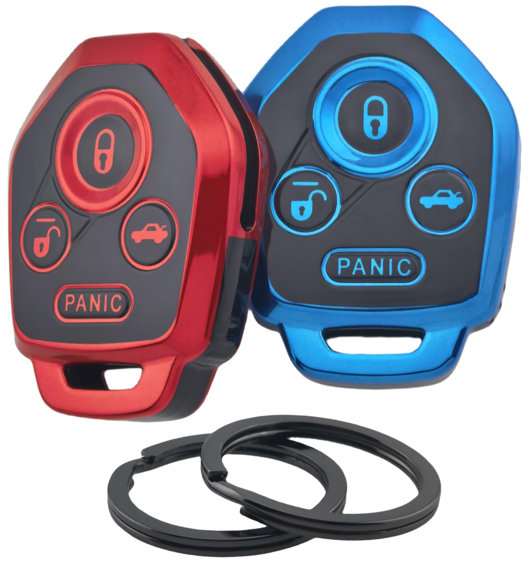 2Pcs TPU Smart Key Fob Cover for 2024 2023 2022 -2013 Subaru Outback Impreza Crosstrek Legacy Forester Tribeca WRX XV Crosstre (Black with Red/Blue)