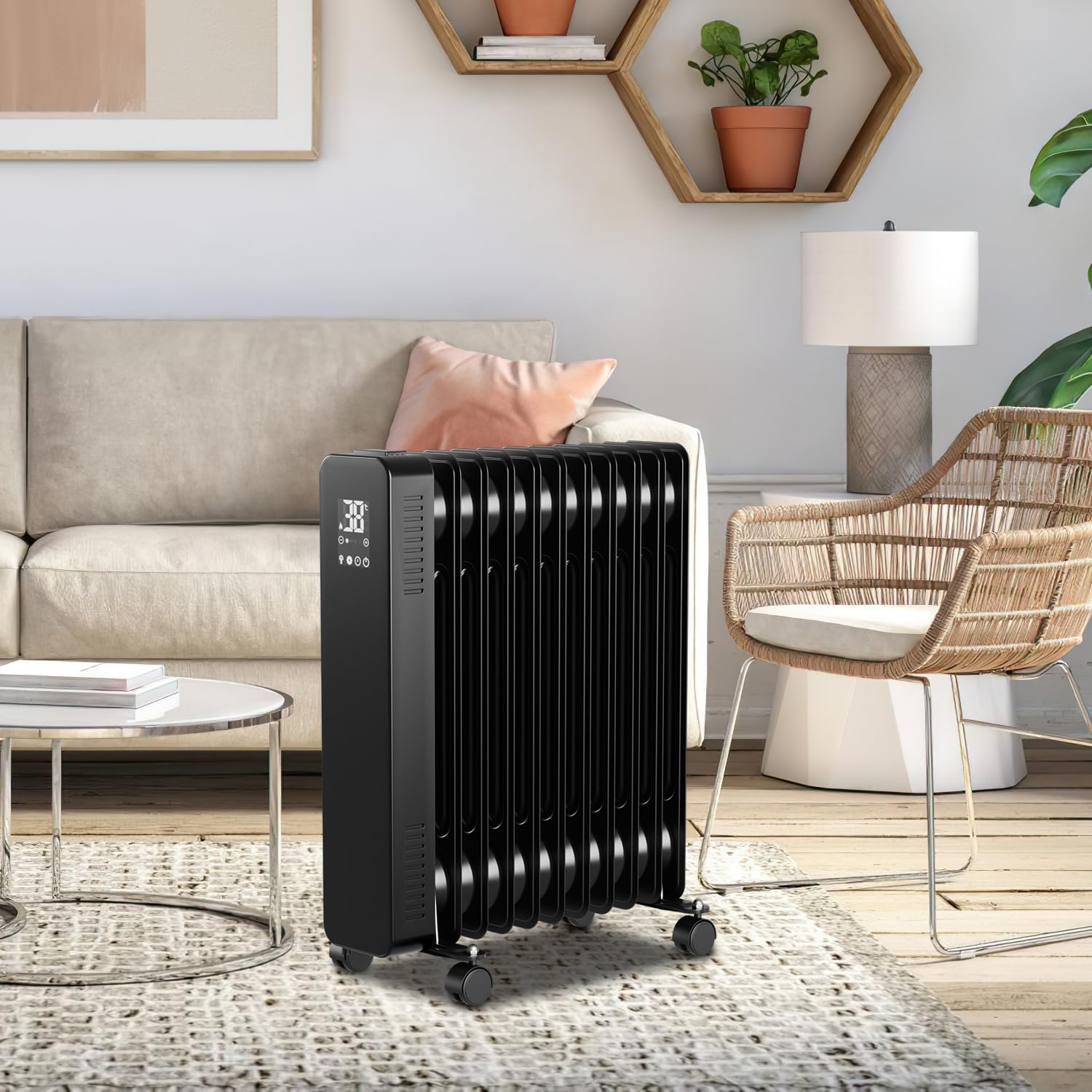 Fiqops Radiateur à huile 2500W, radiateur électrique,radiateur à huile économe en énergie avec 11 ailettes 3 niveaux de chauffage,chauffage électrique protection contre la surchauffe