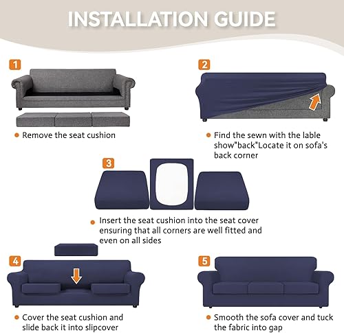 Miniatura 6 de KEKUOU Fundas elásticas para sofá de 3 cojines, aptas para mascotas, fundas de sofá, lavables, suaves, elásticas y protectoras de muebles para