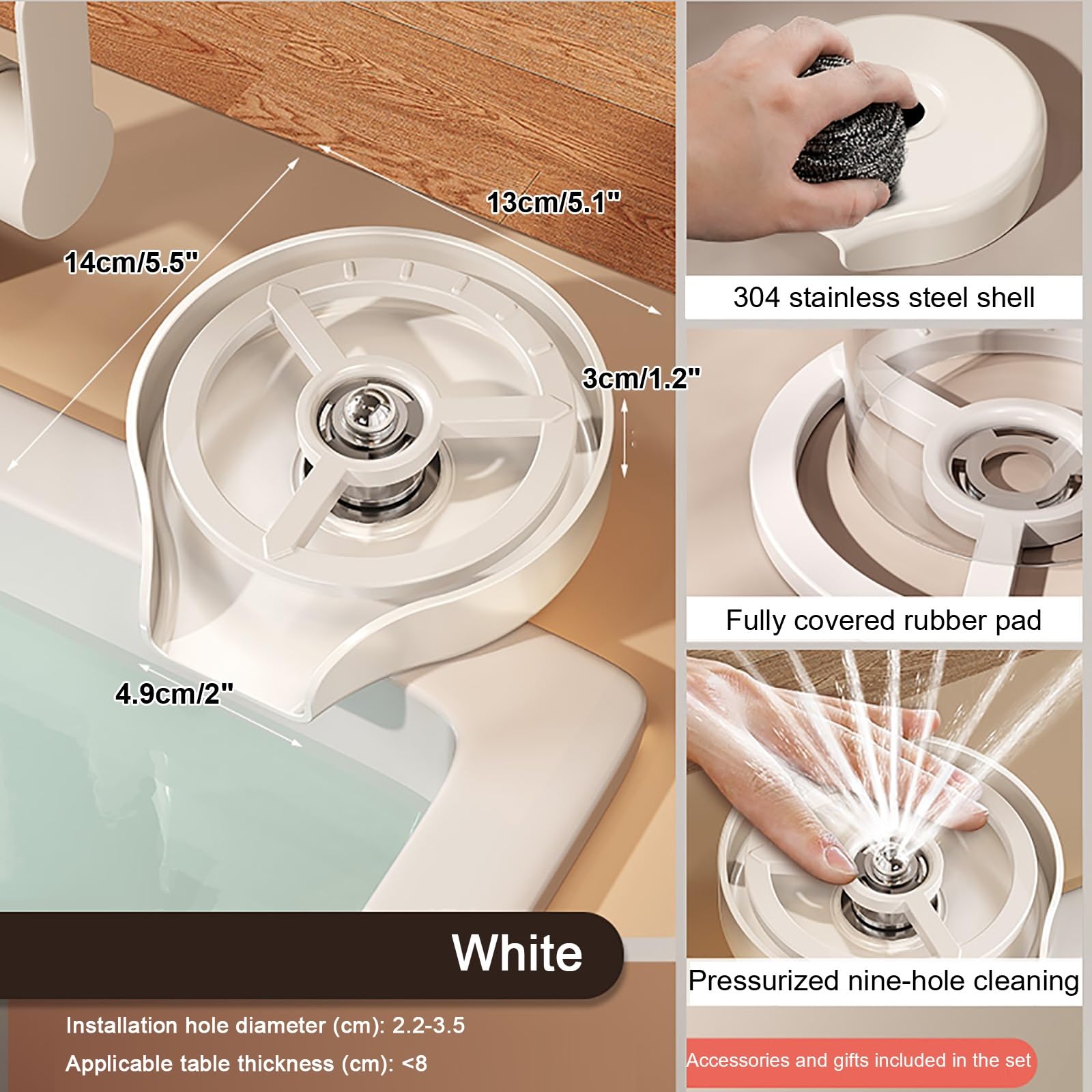 Dispositivo de descarga automática for fregaderos, enjuagador de vasos for encimera, lavavasos for botellas, lavavasos de acero inoxidable de primera calidad, limpiador de vasos for grifos, grifo de p