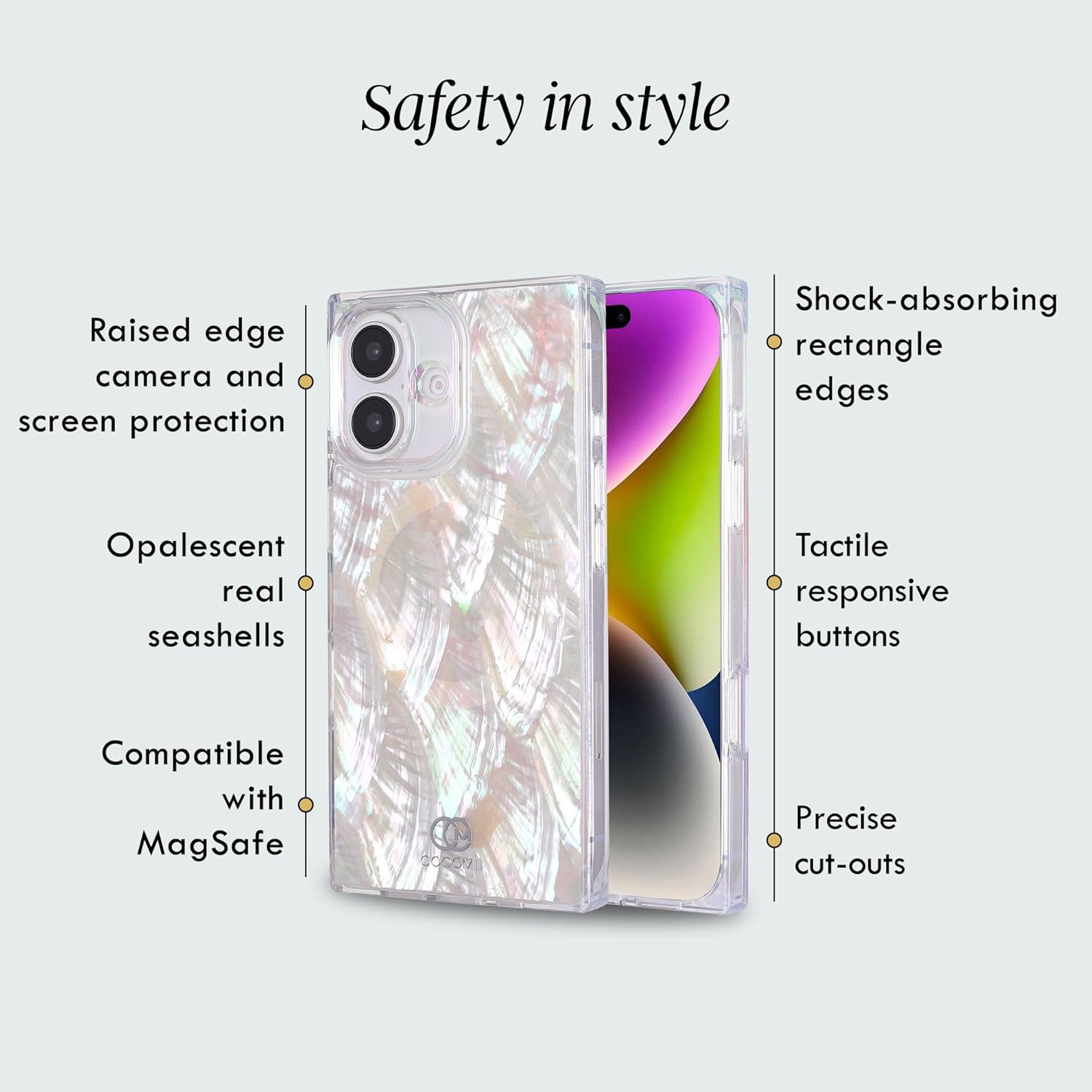 Cocomii Retangle Case for iPhone 16, Compatible with MagSafe, Natural Real Mother of Pearl - Image 3