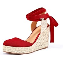 Ermonn Womens Espadrilles Wedge Sandals Platform Closed Toe Ankle Strap Lace Up Summer Shoes