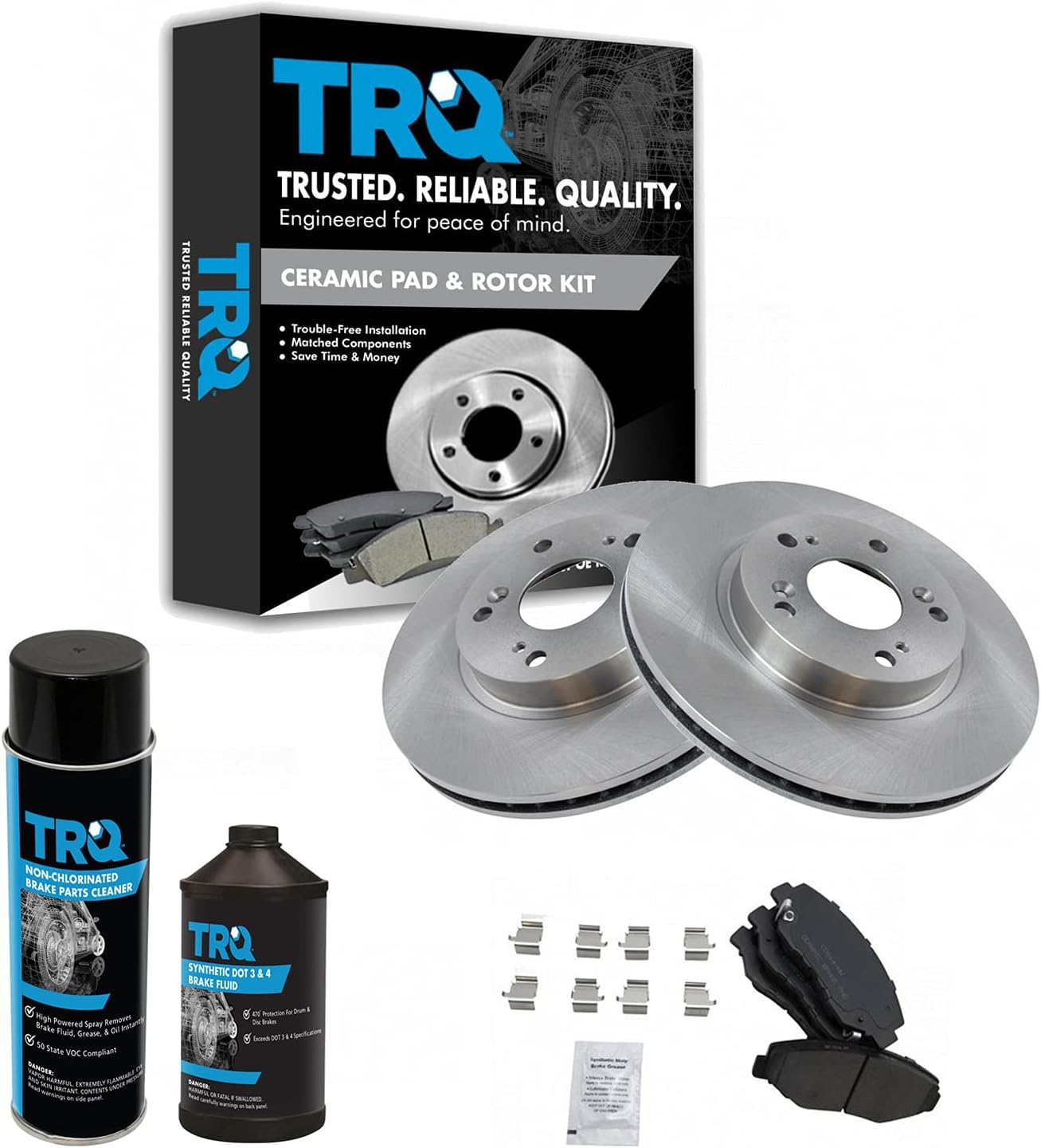 TRQ Front Brake Pad & Rotor Kit Brake Chemical Kit Brake Pads Brake Rotor Ceramic Compatible with 2002-2004 Honda CR-V