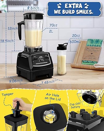 Miniatura 5 de CRANDDI Licuadoras profesionales con temporizador para cocina, 1500 W, licuadoras comerciales de 70 onzas para batidos y batidos, fáciles de