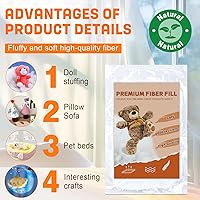 Vista 5 de Relleno de fibra de 10.58 onzas (10.58 oz), relleno para animales de peluche, fibra de poliéster reciclada de alta resistencia, relleno de almohada