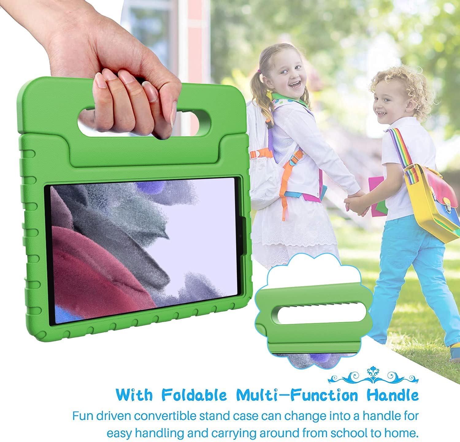 BMOUO Kids Case for Samsung Galaxy Tab A7 Lite 8.7 inch 2021(SM-T220/T225),Galaxy Tab A7 Lite Case,Shockproof Lightweight Convertible Handle Stand Case for Samsung Galaxy Tab A7 Lite 8.7" 2021,Green