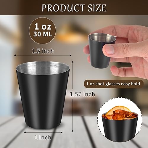 Miniatura 2 de Paquete de 12 vasos de chupito de acero inoxidable negros de 1 oz, vasos de chupito de metal de 1 onza, juego de 12 vasos pequeños para bar, fiesta,