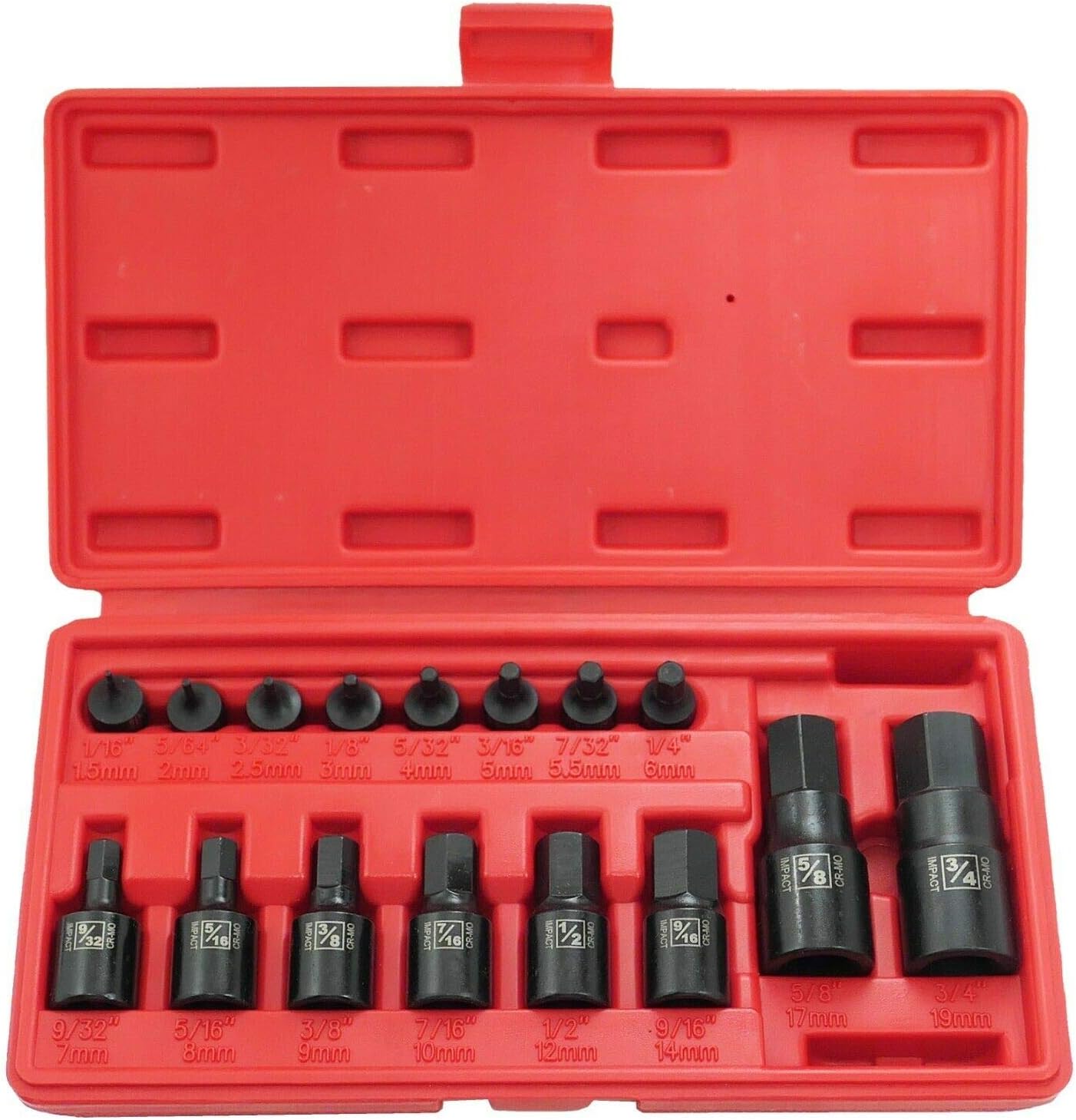 Cal-Hawk 16PC PRO Hex Allen Master Impact Socket Bit Set CR-MO Steel | SAE 1/4" 3/8" 1/2"