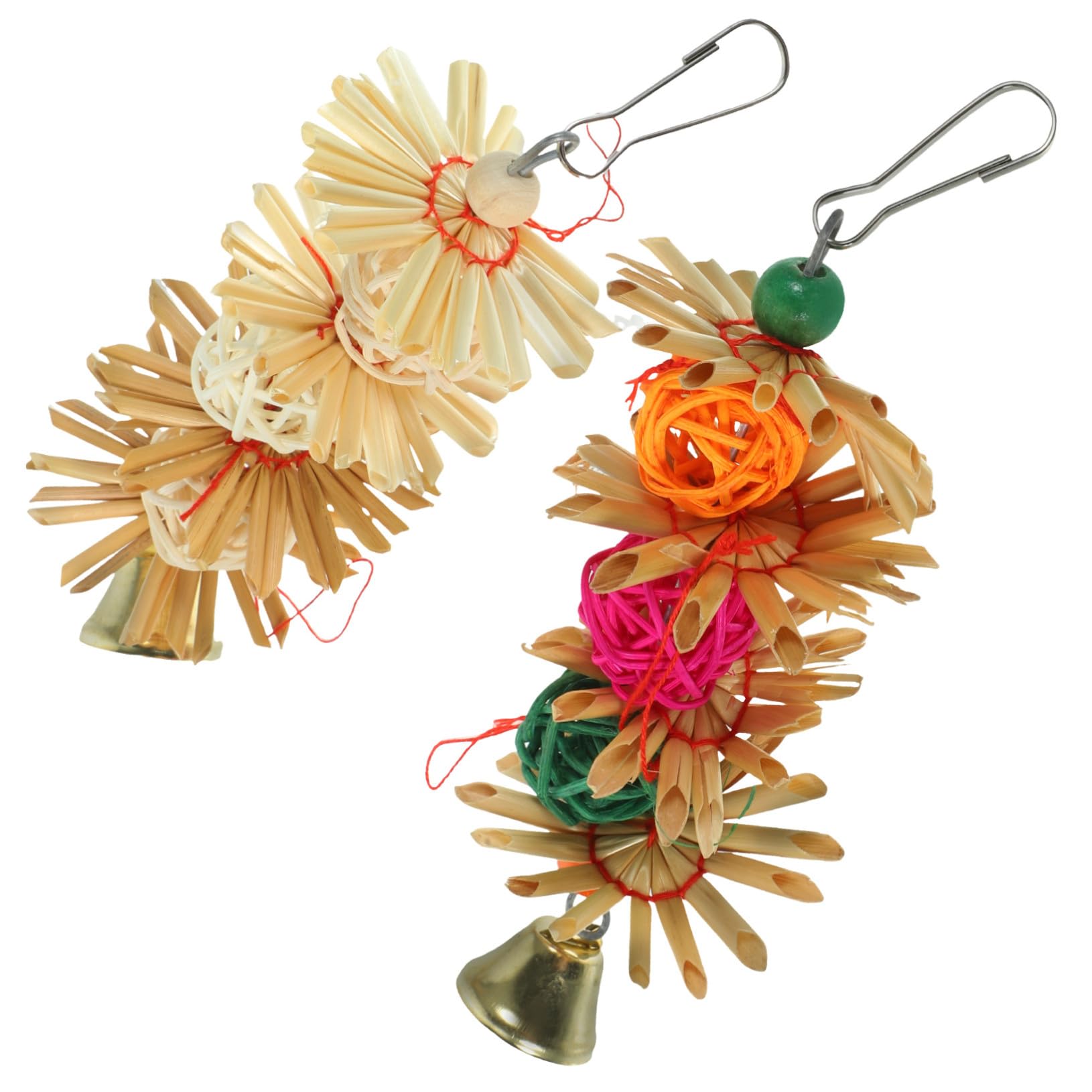 Jouet à Mordre pour Perroquet 2pcs en Rotin Suspendu de Boule, Jouets pour Oiseaux Petits et Moyens, pour Cockatiel et Perruche Couleur Aléatoire