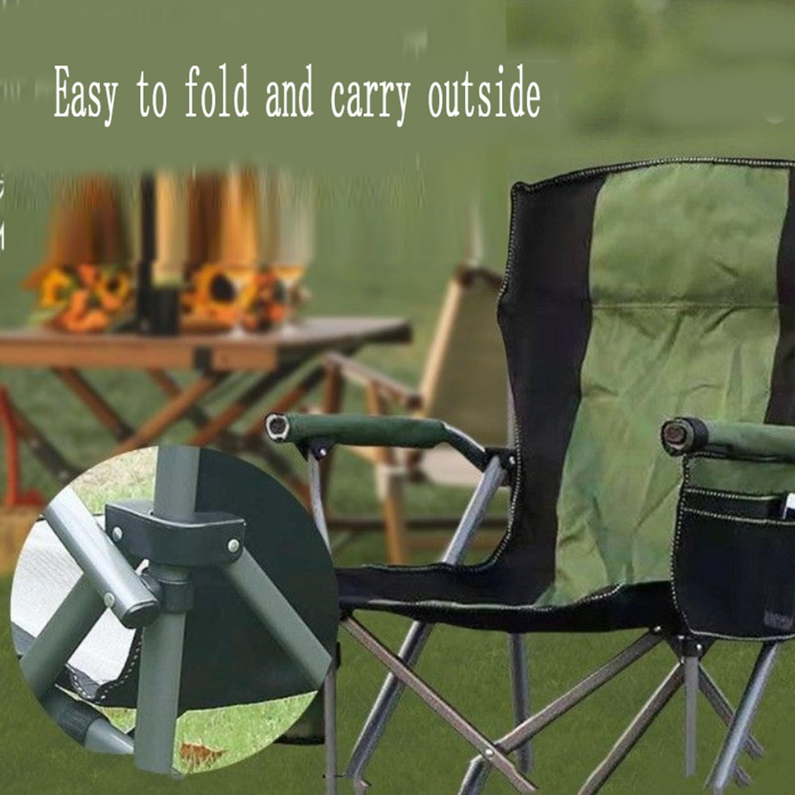 Chaise de Camping Pliable Surdimensionnée Portable avec Porte Gobelets et Accoudoirs Cadre Stable pour Extérieur Intérieur Camping Pêche Couleur Noir Gris B