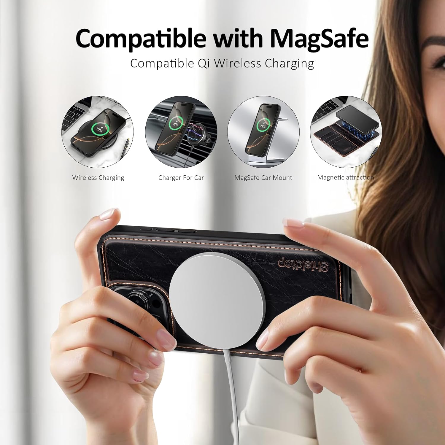 Compatible with Magsafe Magnetic 2 in 1 Detachable iPhone 14 Pro Wallet Case with Card Holder Credit Slots Men Women,PU Leather RFID Blocking Flip Kickstand for Apple 14 Pro 6.1",(Coffee) - Image 2