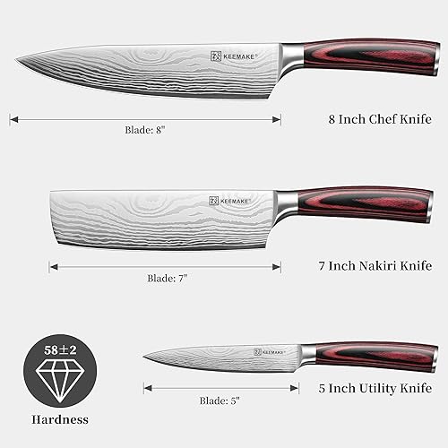 Miniatura 3 de KEEMAKE Juego de cuchillos de cocina, 3 piezas de cuchillos de chef profesionales con acero inoxidable de alto carbono, juego de cuchillos de cocina