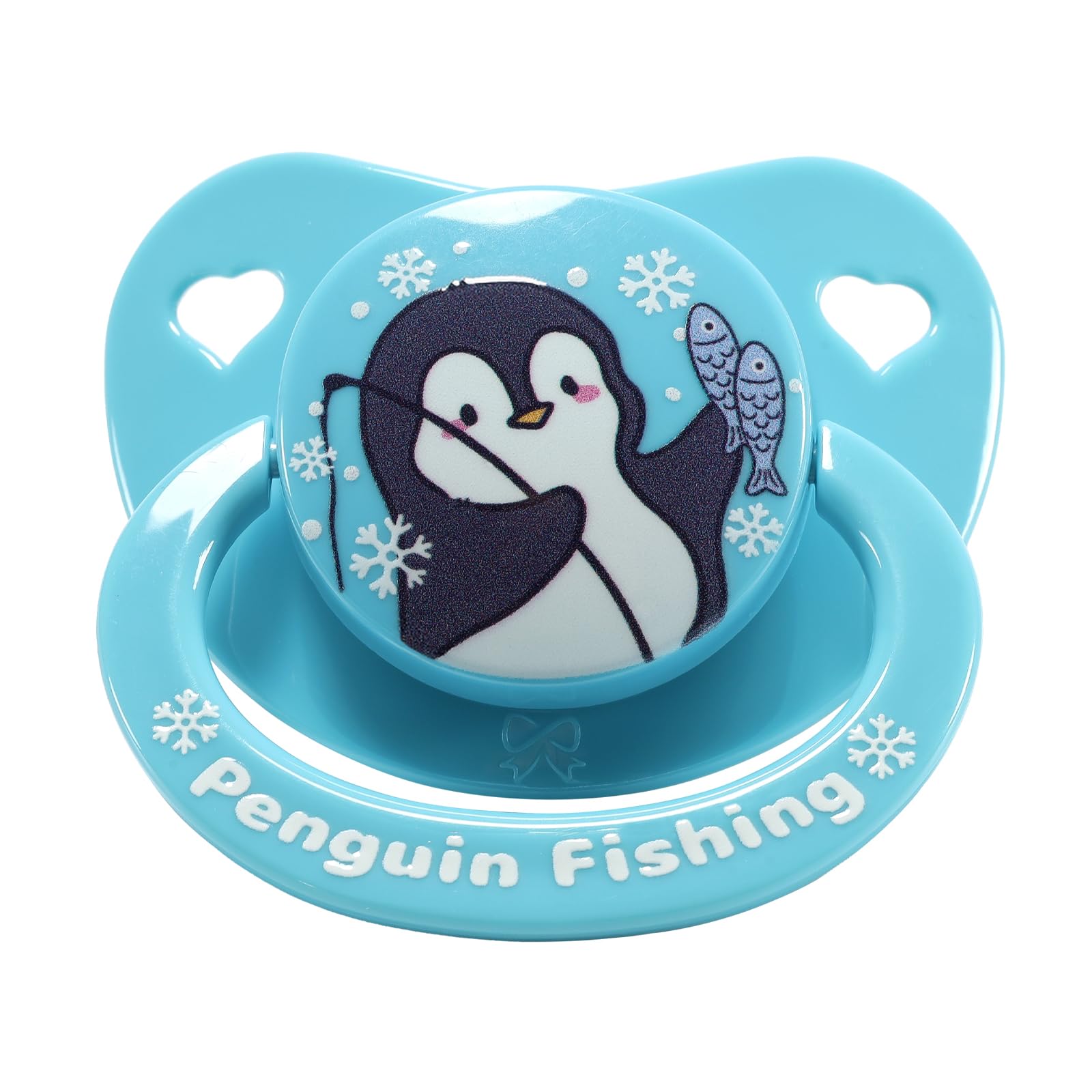 CutiePlusU Adult Schnuller mit großem Schild & Silikon-Sauger – BPA-frei, mit süßen Motiven für Stressabbau und Entspannung - Penguin Fishing