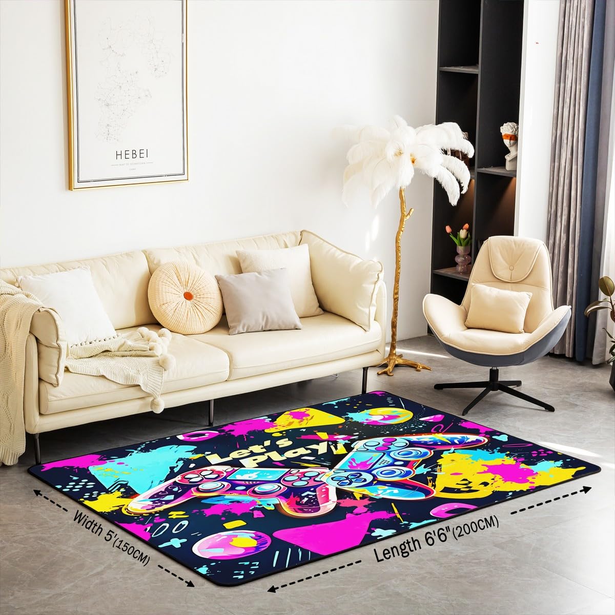 Loussiesd Dywan do salonu dla graczy, 150 x 200 cm, gamingowy dywan akcentujący dla chłopców, dziewcząt, nastolatków, nowoczesny kontroler konsoli do gier, wewnętrzna mata podłogowa, joystick,