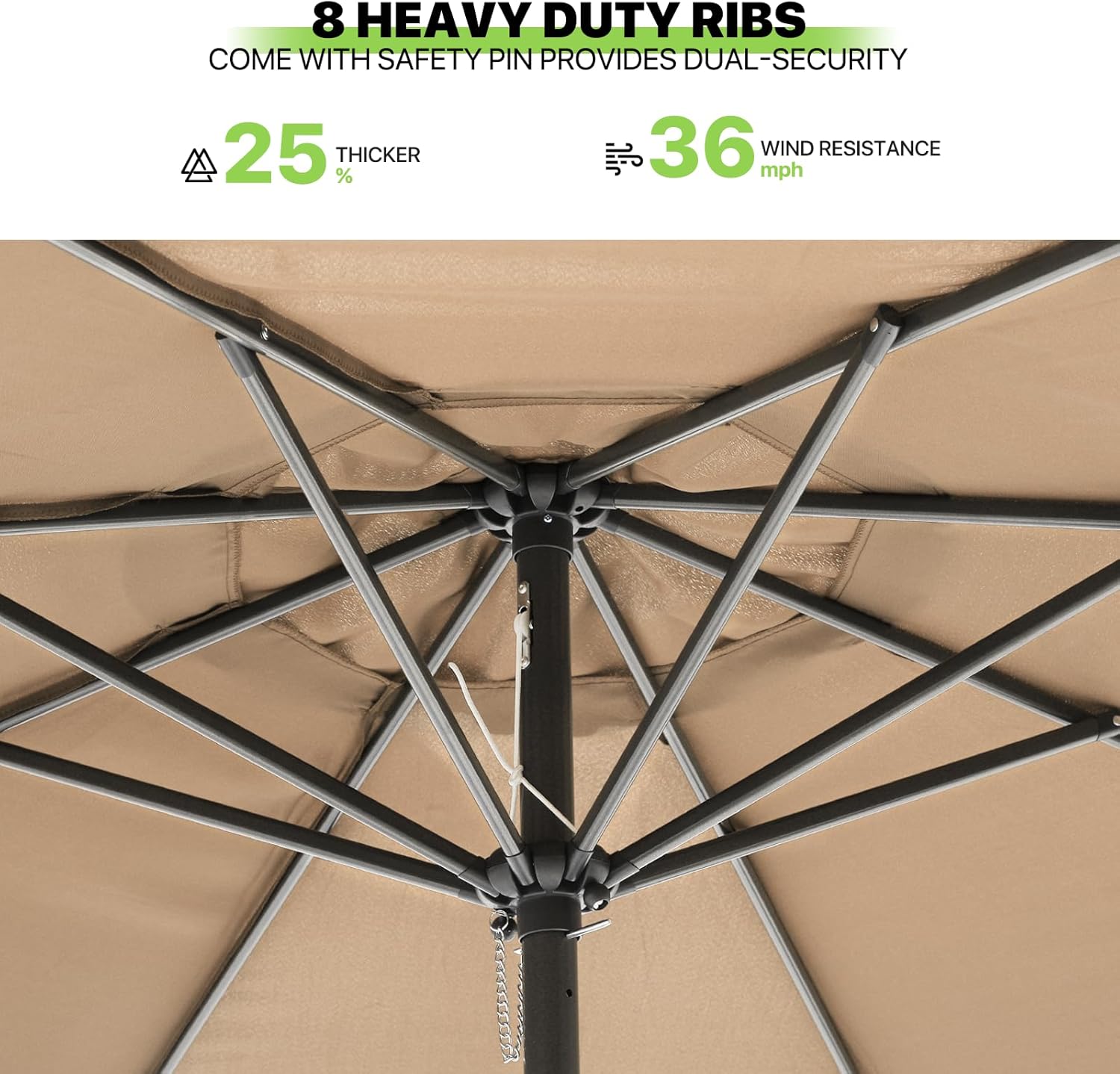 Magshion 9FT Outdoor Market Patio Umbrella, Large Waterproof Sun Umbrella with Crank Lift & 8 Steel Ribs, Sturdy Pole for Garden, Deck, Backyard & Pool