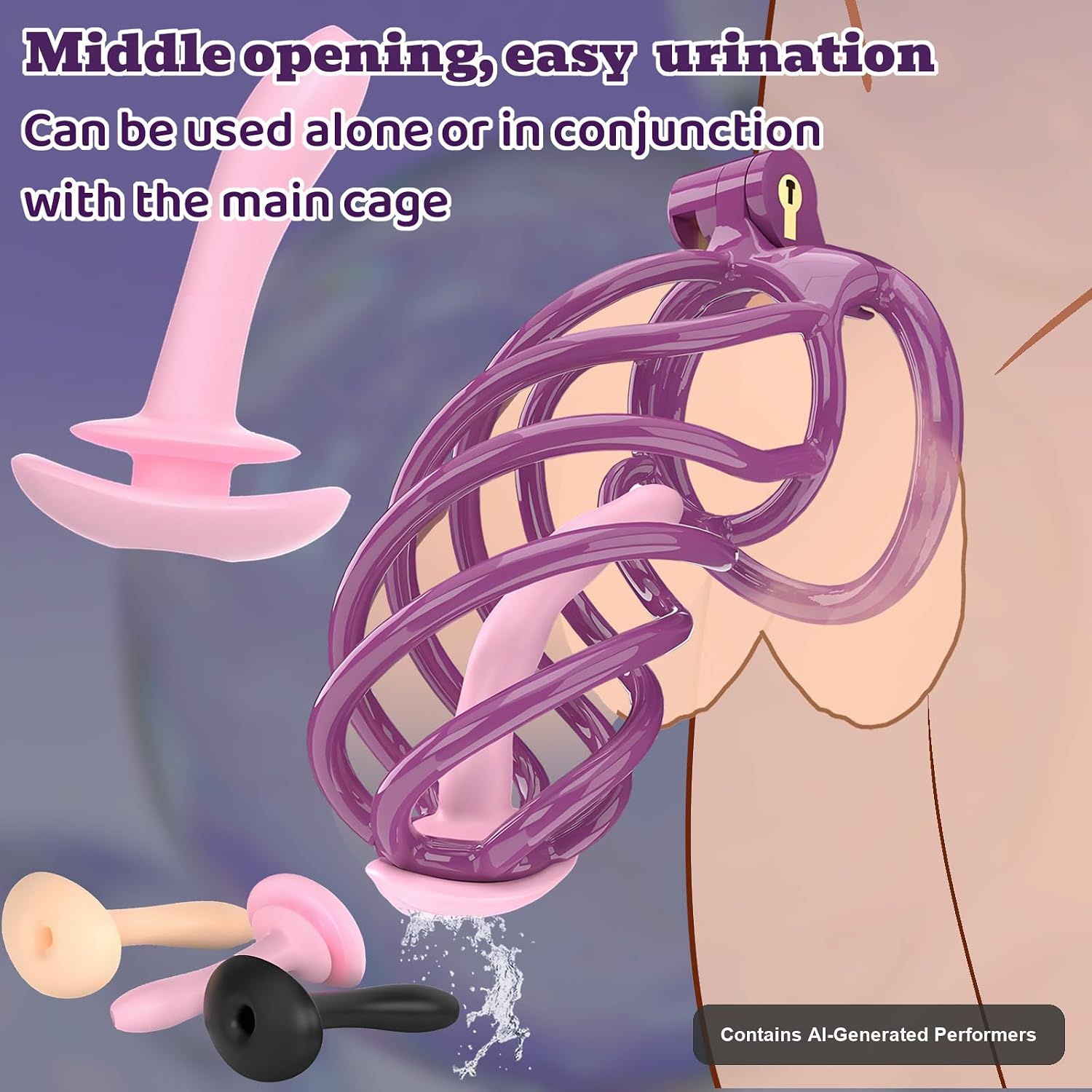 Chastity Lock Hollow Silicone Urethral Catheter Chastity Device Male Bondage Penis Training Cock Cage Accessories Urethral Plug Sex Toy