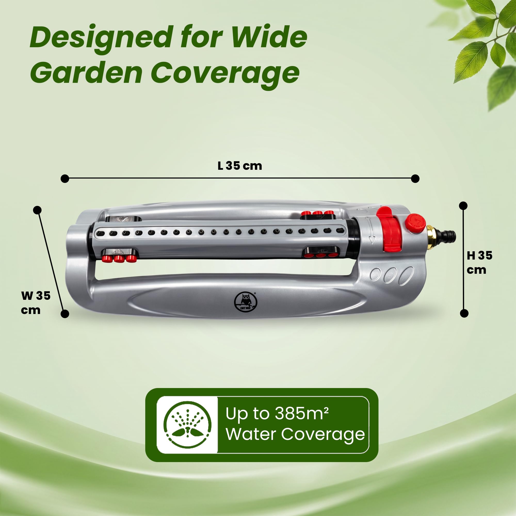 GARDENIX Irrigatore oscillante turbo in metallo con 20 ugelli, copertura di 385 m², portata regolabile, controllo del flusso e blocco del tubo a scatto rapido