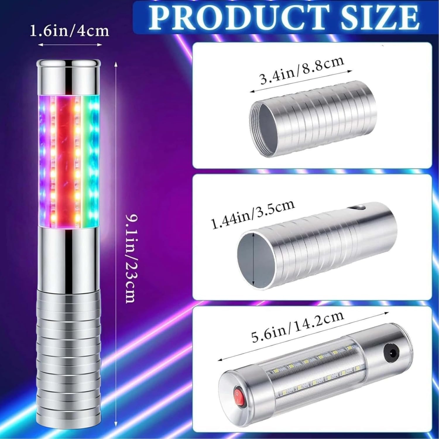 PIRO89 - LED stroboscopici per servizio di bottiglie, PILA ricaricabile, luce a mano, lampada luminosa a LED fluorescente (ARGENTO). 2 pezzi con EFFETTO multicolor.