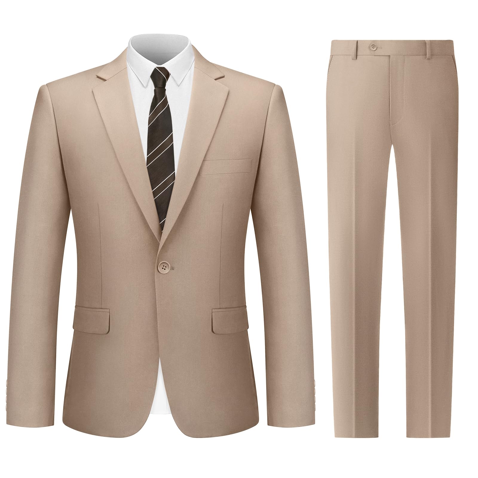 Cooper & Nelson Men's Suit 2 Piece Set, One Button Slim Fit Tuxedo with Jacket Pants Tie for Wedding, Business, Prom — view 6