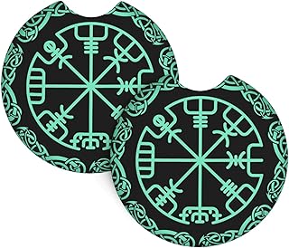 Magic Navigation Compass of Ancient Icelandic Vikings Car Cup Holder Mats (2-Pack) - Universal Coasters for Sedans, Trucks, Suvs & Boats, All-Weather Drink Protectors