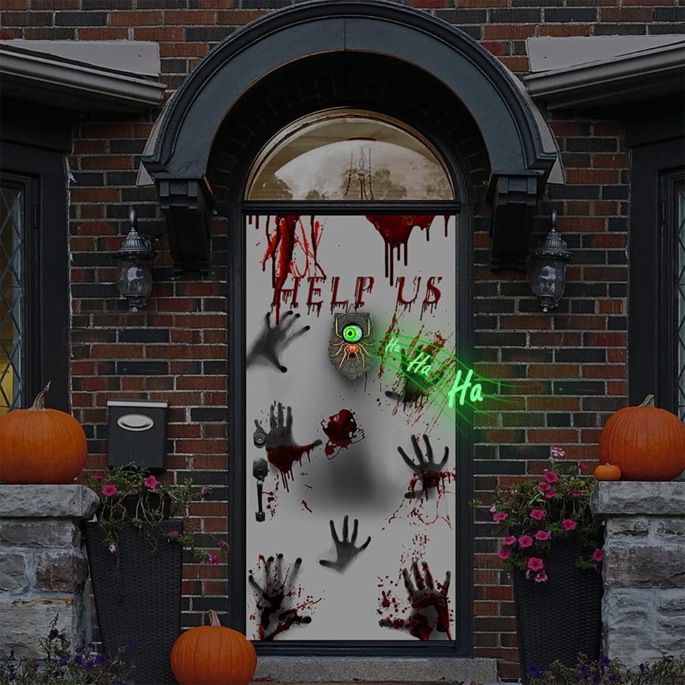 TRIXES Halloweenowy dzwonek do drzwi, nawiedzona gałka oczna - przerażający świecący dzwonek do drzwi