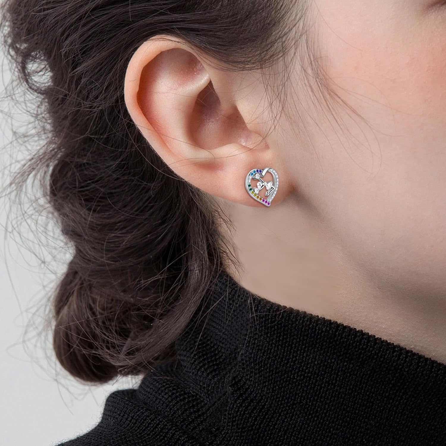 Cheerleader Gifts,Sterling Silver Stud Earrings for Teens Women,Colorful Cubic Zirconia Cheerleading Earrings,Hypoallergenic Lightweight Rainbow Sport Cheer Earring,Gifts for Daughter Granddaughter - Image 3