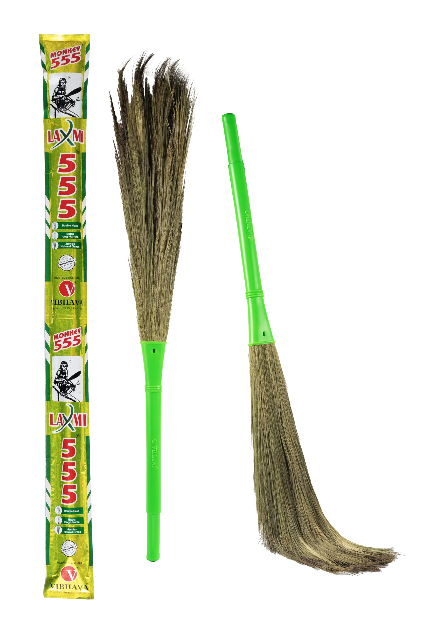 Monkey 555 LAXMI Broom with 50 cm Metal Handle, Premium Grass