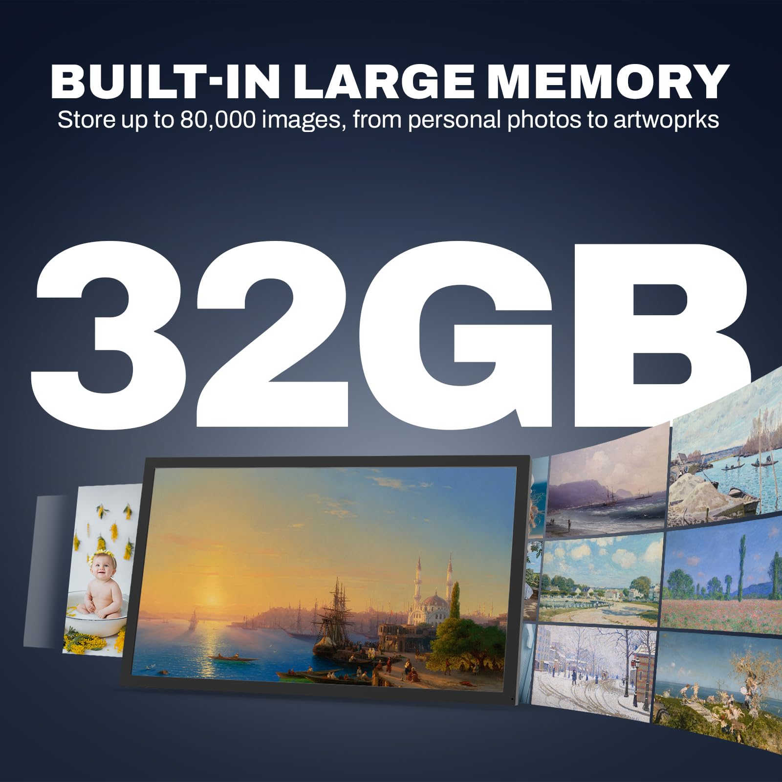FRAMEO 21.5 Pollici Touchscreen Grande Cornice Fotografica Digitale 1920x1080 WiFi Digital Picture Frame 32GB, Sicurezza Condividi Foto/Video tramite APP, USB/Mirco SD, Facile Impostazione, Regali per
