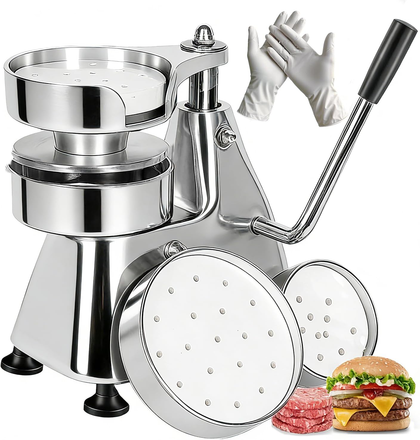 JOHAKYU 3 - in - 1 Commercial Burger Patty Maker, Hamburger Beef Patty Press Stainless Steel Bowl, Heavy - Duty Meat Forming Processor(4/5/6 - inch), Burger Machine with 1200 Pcs Patty Papers