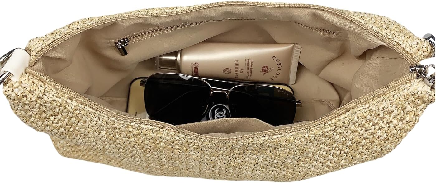 Straw Hobo Handbags for Women Fashion Woven Straw Shoulder Bag for Beach Holiday - Image 6