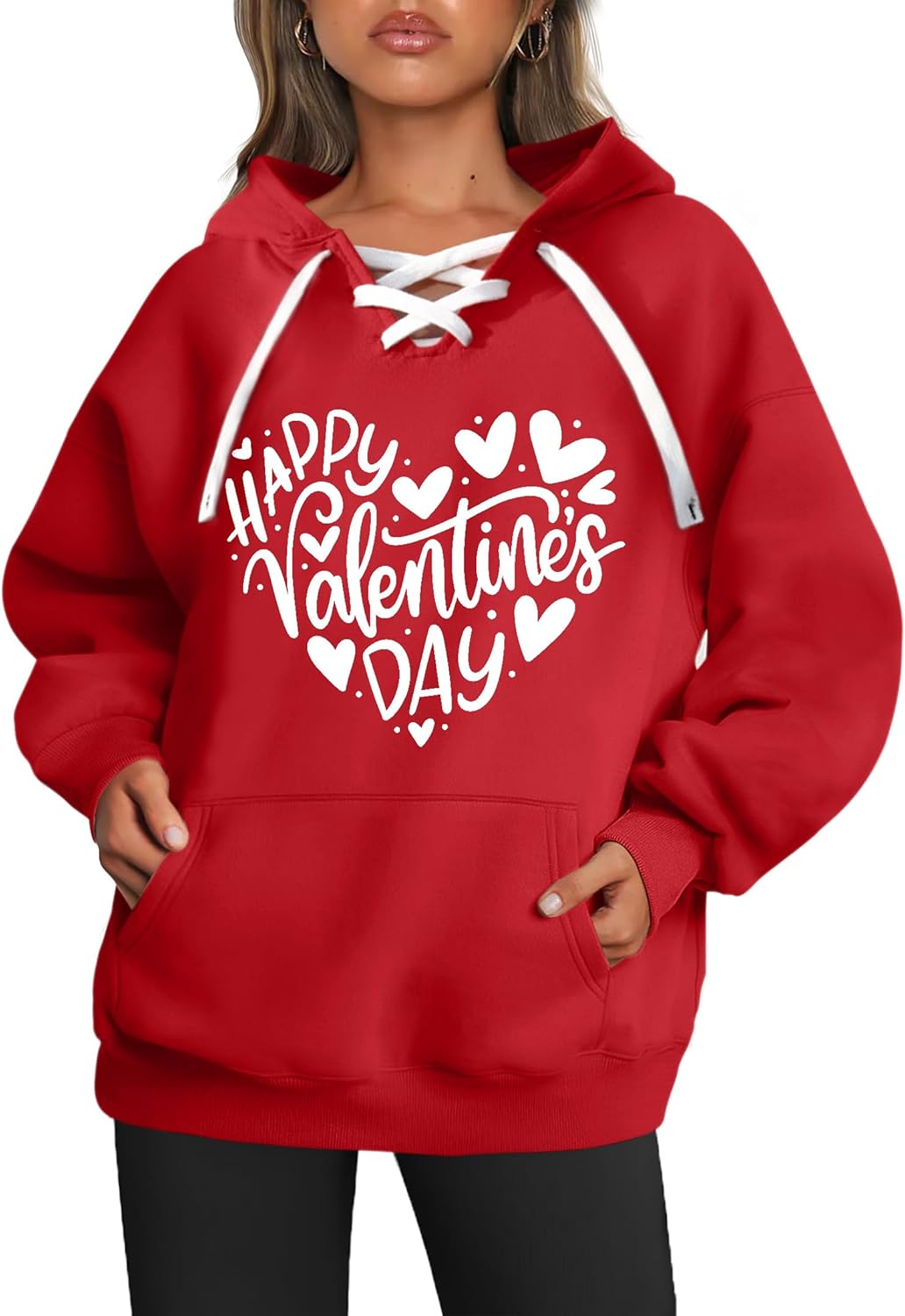 PICKID Valentines Sweatshirt Women: Love Heart Graphic Hoodie Long Sleeve Shirt Lovers Gift Pullover Top