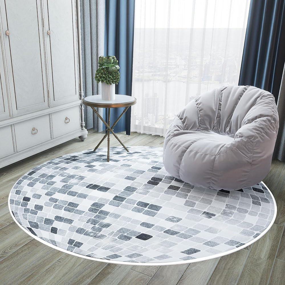 Round Area Rugs,Disco Super Soft Retro Non-Slip Carpet Door Mat for Bathroom Bedroom Bath Bedside Floor Mats (Grey, 2.6 Feet)