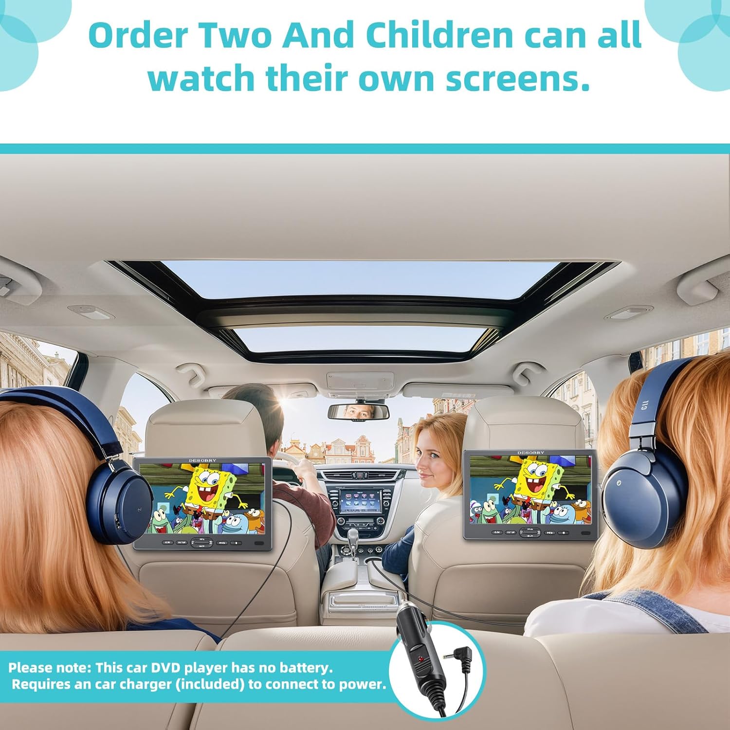 10.1" Car Headrest DVD Player with Suction-Type Disc in, DESOBRY 1080P Portable DVD Player for Car with Headphones, Mounting Brackets, Support HDMI Input,AV in/Out, Region Free, Last Memory