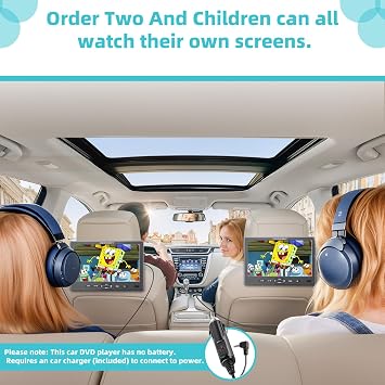 10.1 Car Headrest DVD Player with Suction-Type Disc in, DESOBRY 1080P Portable DVD Player for Car with Headphones, Mounting Brackets, Support HDMI Input,AV in/Out, Region Free, Last Memory
