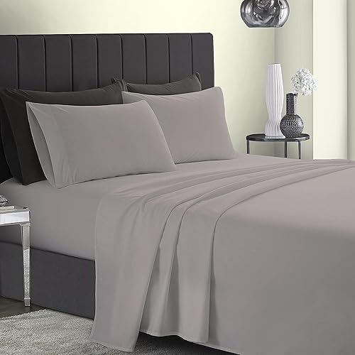 CharlottelyHues 1000 Thread Count Sheet Set 4 Piece 100% Egyptian Cotton Sheets 18Inch Deep Pocket Luxury Hotel Quality Long Staple Sateen Weave Breathable Cooling Sheet Set - Queen (Taupe)