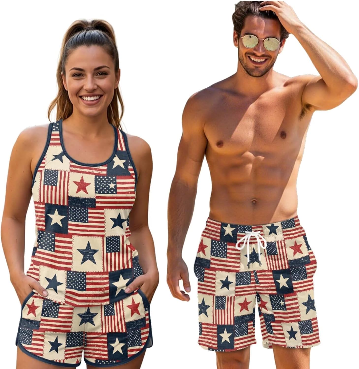Couple Matching Swimwear, Womens 2 Piece Tankini Swimsuits Set, Men's Swim Trunks, Summer Beach Bathing Suit