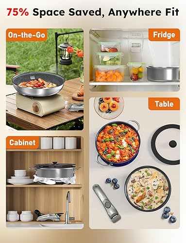 Miniatura 12 de Pro DUXANO - Juego de 12 ollas y sartenes antiadherentes y sartén híbrida de acero inoxidable de 3 capas, alta temperatura y freír, utensilios de