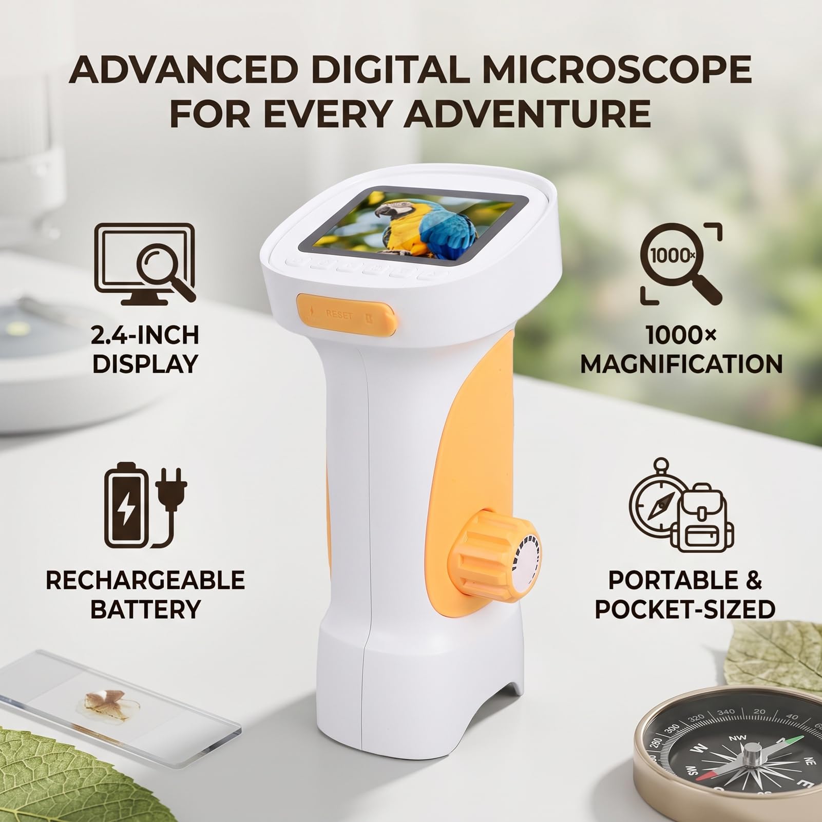 Naroote Microscopio Digital De Bolsillo 2.4 Pulgadas IPS 50-1000X Recargable