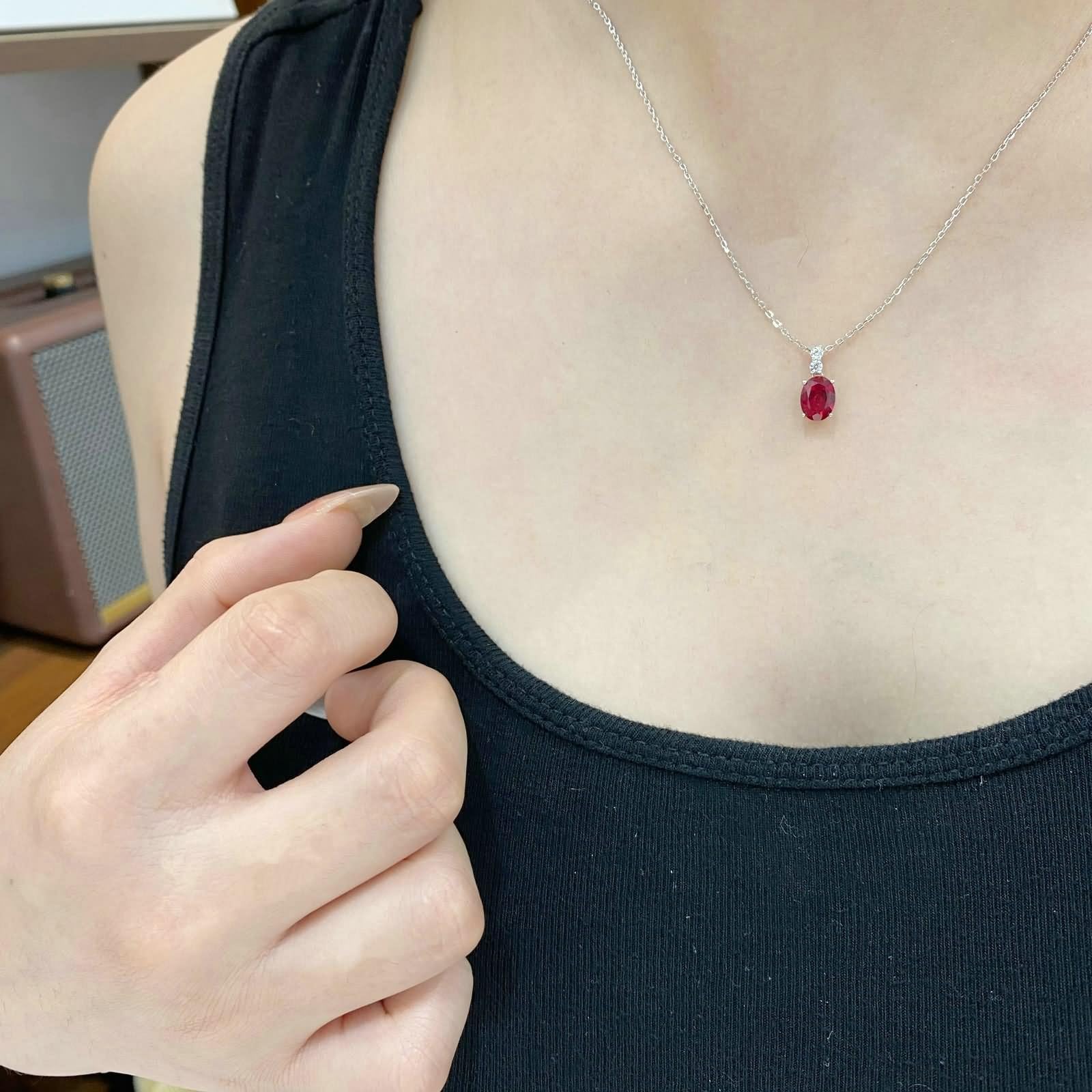 Damski łańcuszek na szyję z białego złota 9K, łańcuszek dla dziewczyny, 1,85 ct, rubin i moissanit 45 cm