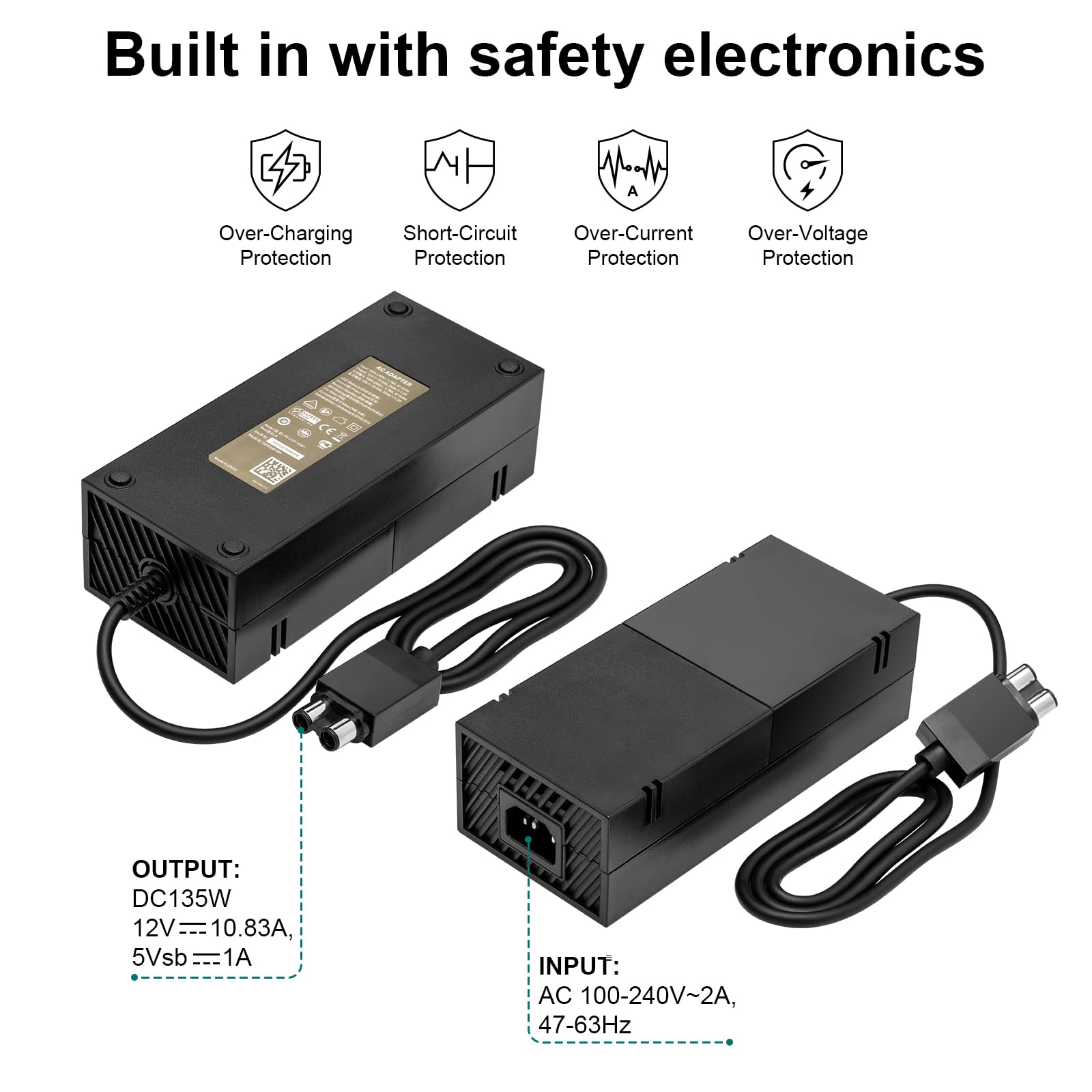 Compatibile con gli alimentatori Xbox One, cavo di ricambio per alimentatore CA, tensione 100-240 V per l'uso in tutto il mondo