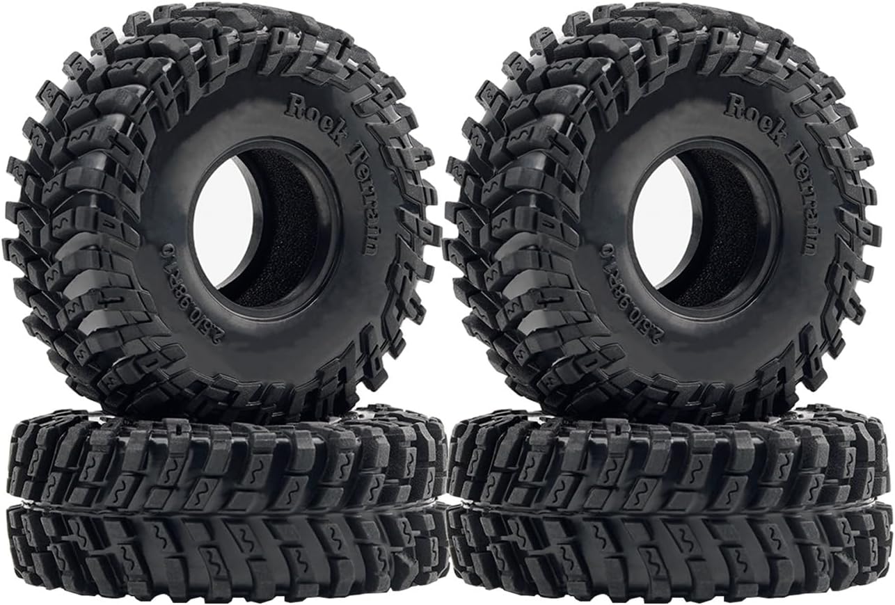 4PCS RC 1.0 inch Crawler Tires 63.5mm Tall Super Soft Sticky Rubber Tires Suitable for 1/18 TRX4M 1/24 AX24 SCX24 FCX24 FMS Ascent-18 Etc RC Crawler Car Upgrade Accessories