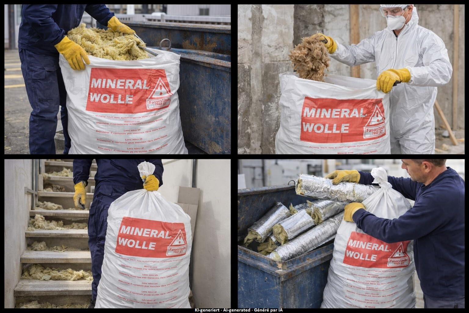 5 Mineralwoll Säcke 140x220 cm - KMF Sack - Big Bag MiWo B teurobrecher - für Mineralfaserabfälle - Transportsack mit Aufdruck - Glaswolle - Isolierwolle