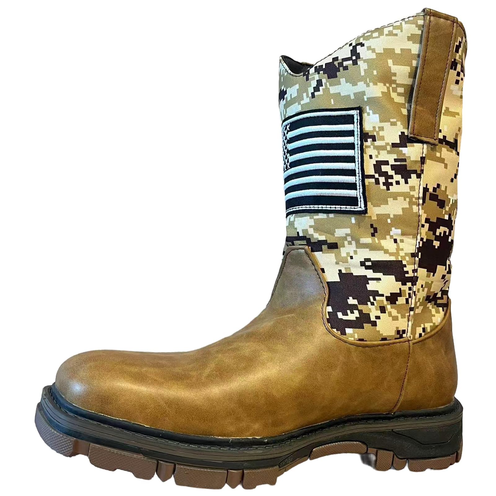 YXCFEWD Cowboy Boots for Men, Slip on Square Toe Boots, Slip Resistant Boots Chunky Heel, Sport Patriot Western Men's Boot