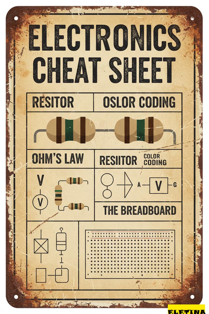 Vintage Metal Tin Sign Electrician Knowledge Electronics Cheat Sheet Infographic Poster School Club Home Kitchen Home Bedroom Garage Wall Decoration Interes G Gift Of Iron Plaque Gift Women 8x12 Inch
