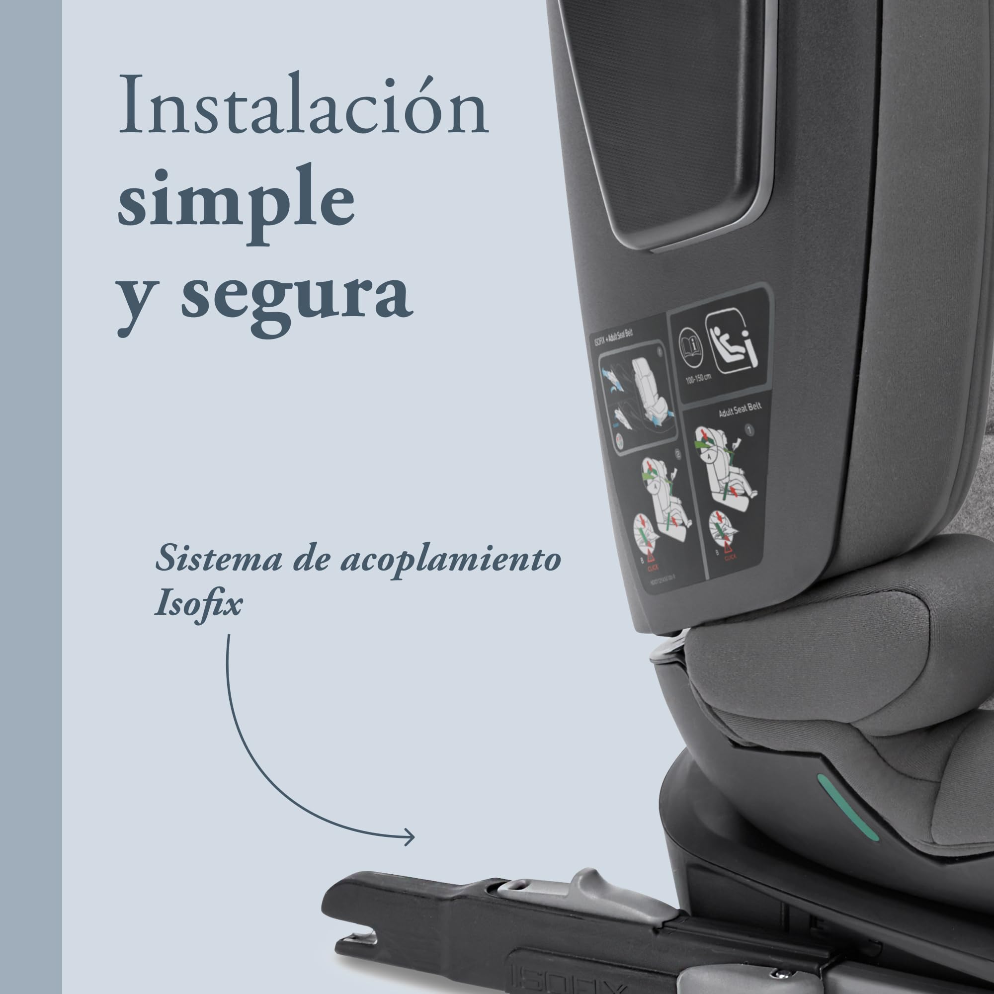 Inglesina Cartesio i-Size, Silla de coche Isofix, para Niños de 3 a 12 años aproximadamente, de 100 a 150 cm, color Stone Grey