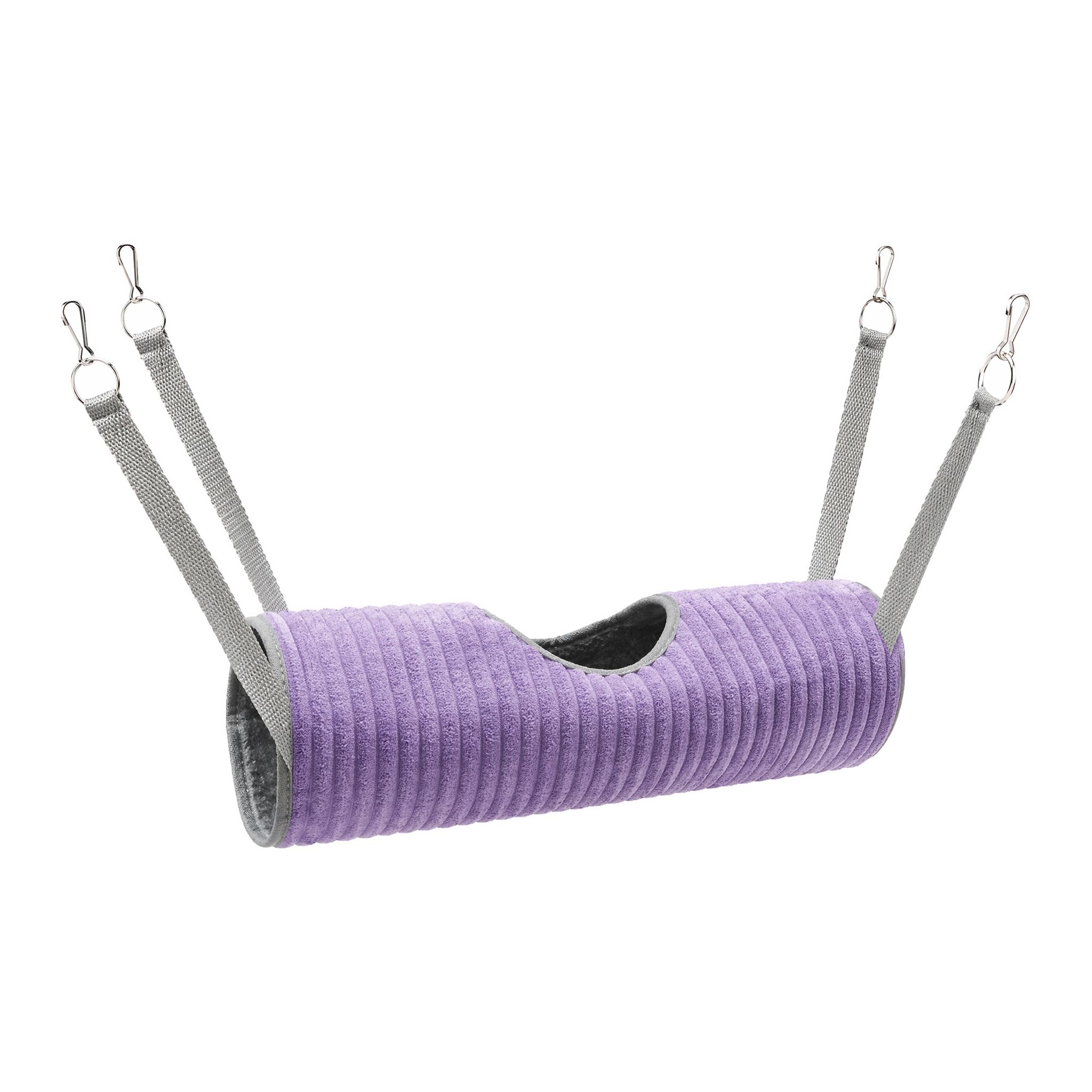 Mtbricey Small Animal Hanging Tunnel Hammock for Hamster Rat Ferret Guinea Pig Chinchilla Plush Cage Hideout Tunnel Bed Hammock For Cage Guinea Pig Hideout Washable Soft Fleece with 4 Clips (Purple)