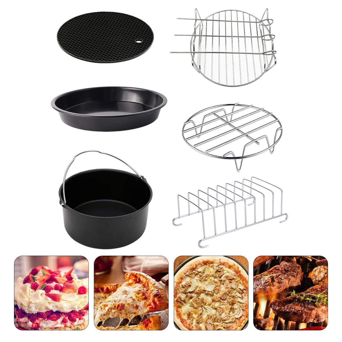 TOYANDONA Backzubehör mit Pizzapfanne und Kuchenform für Heißluftfritteuse 6 Stück aus Edelstahl zum Backen Verschiedener Gerichte Spülmaschinenfest