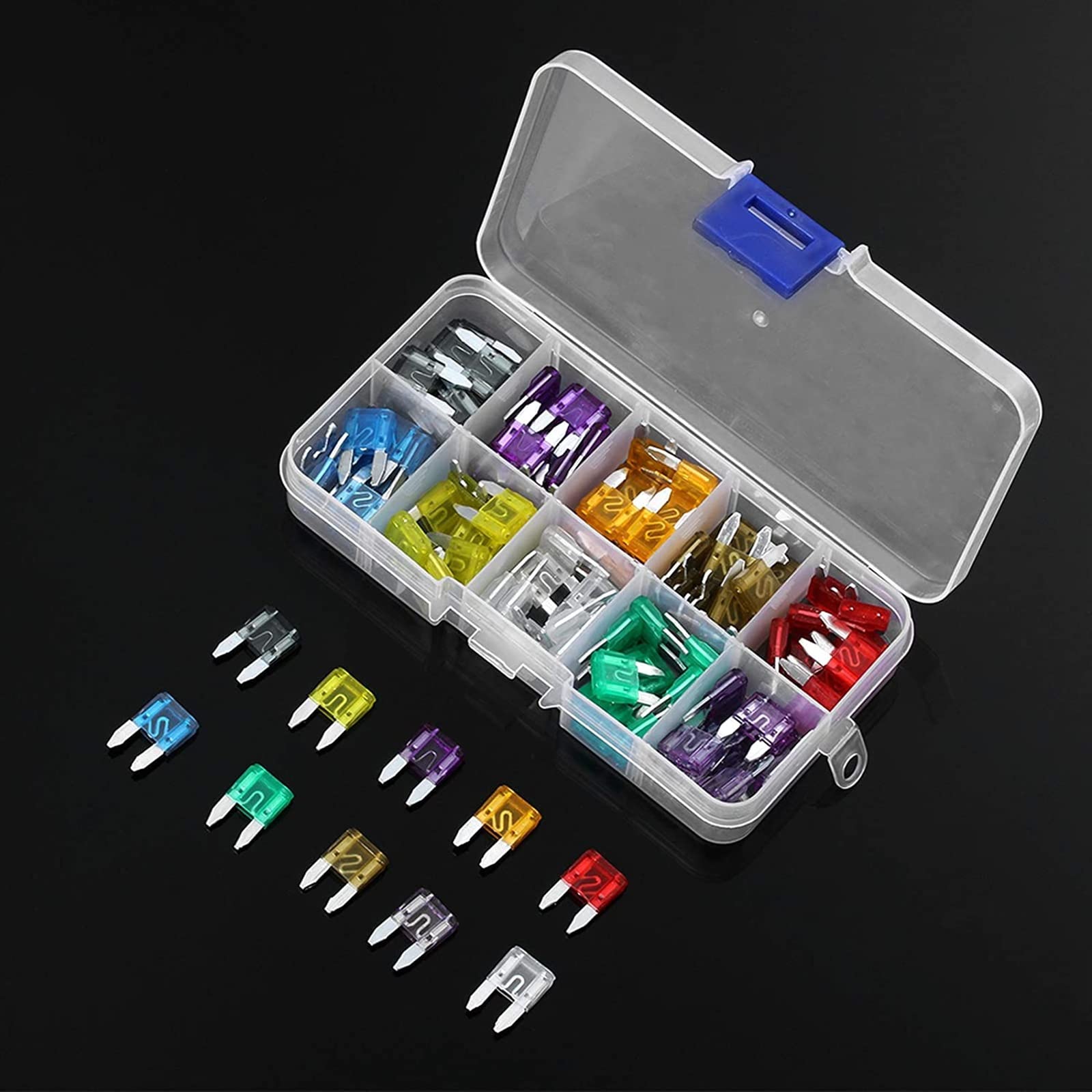 100Pcs Mini Case Assortiti Barche for auto Camion Kit di fusibili a lama standard Accessori for strumenti di riparazione di motociclette automatiche