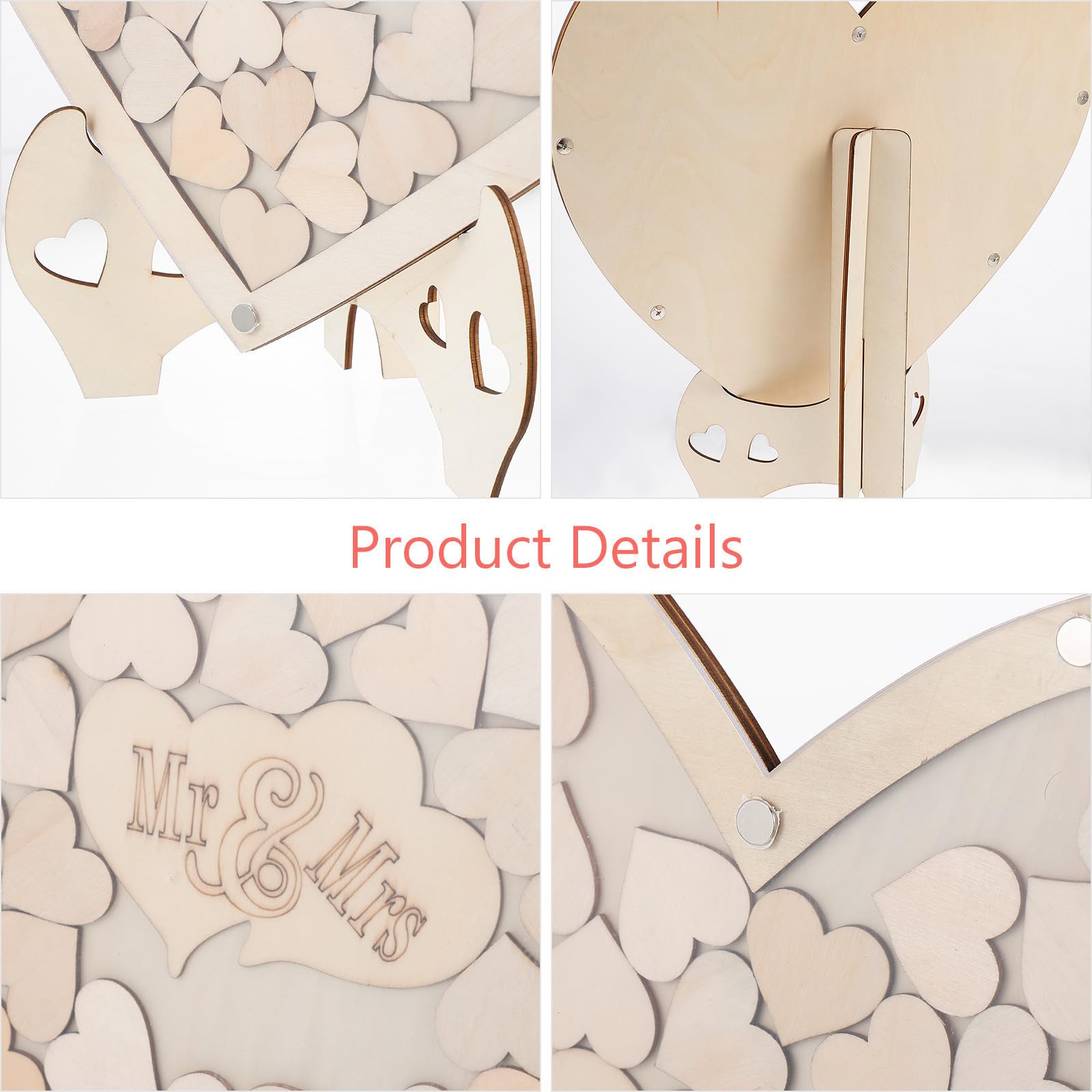 BESPORTBLE Letreros de Libro de visitas para Boda en Forma de corazón con virutas de Madera, Set DIY para decoración romántica en Despedidas de Soltera